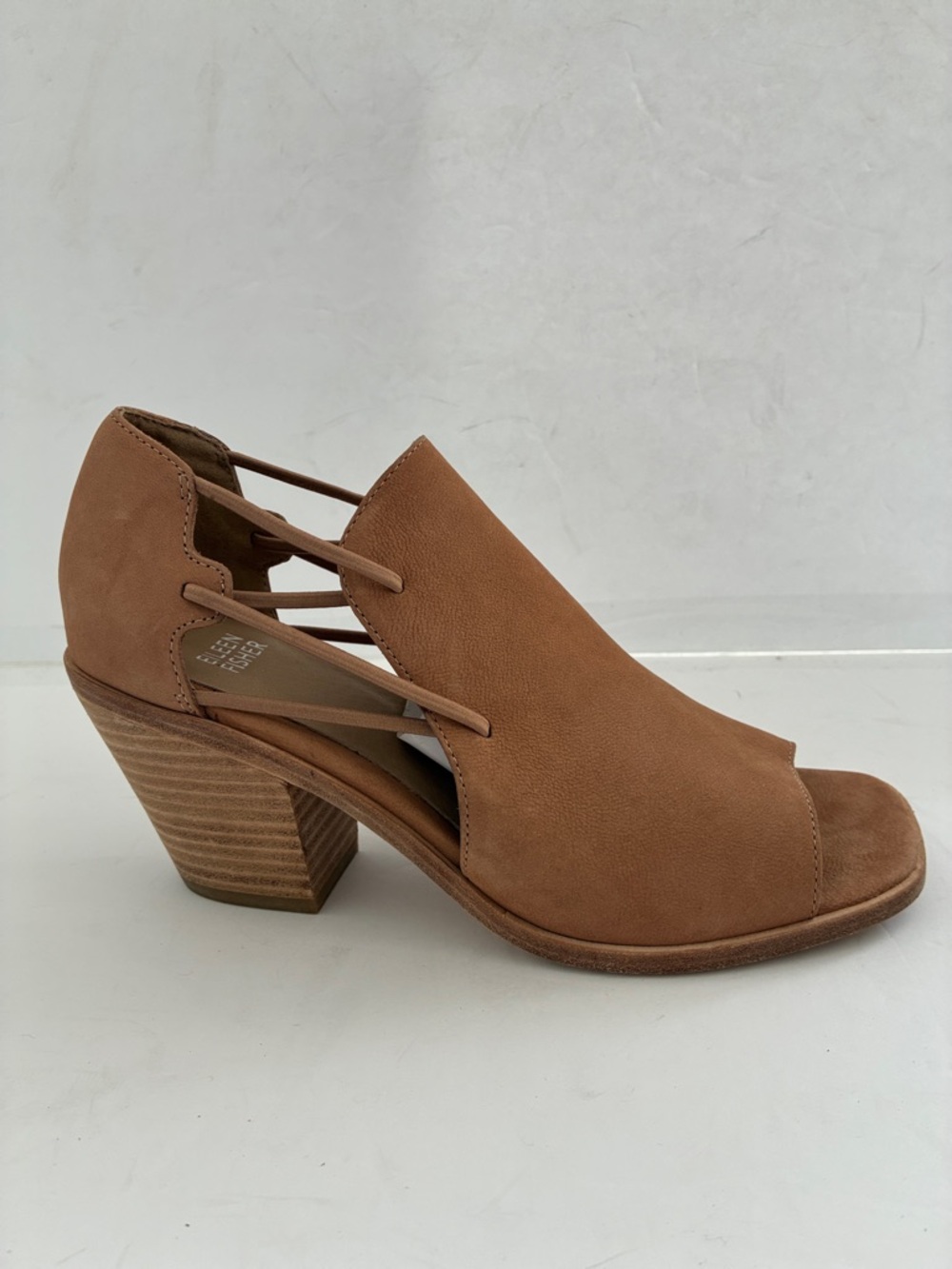 EILEEN FISHER Nikki Sandal Honey Suede Peep-Toe Block Heel Booties Size 8 NEW - Picture 7 of 12